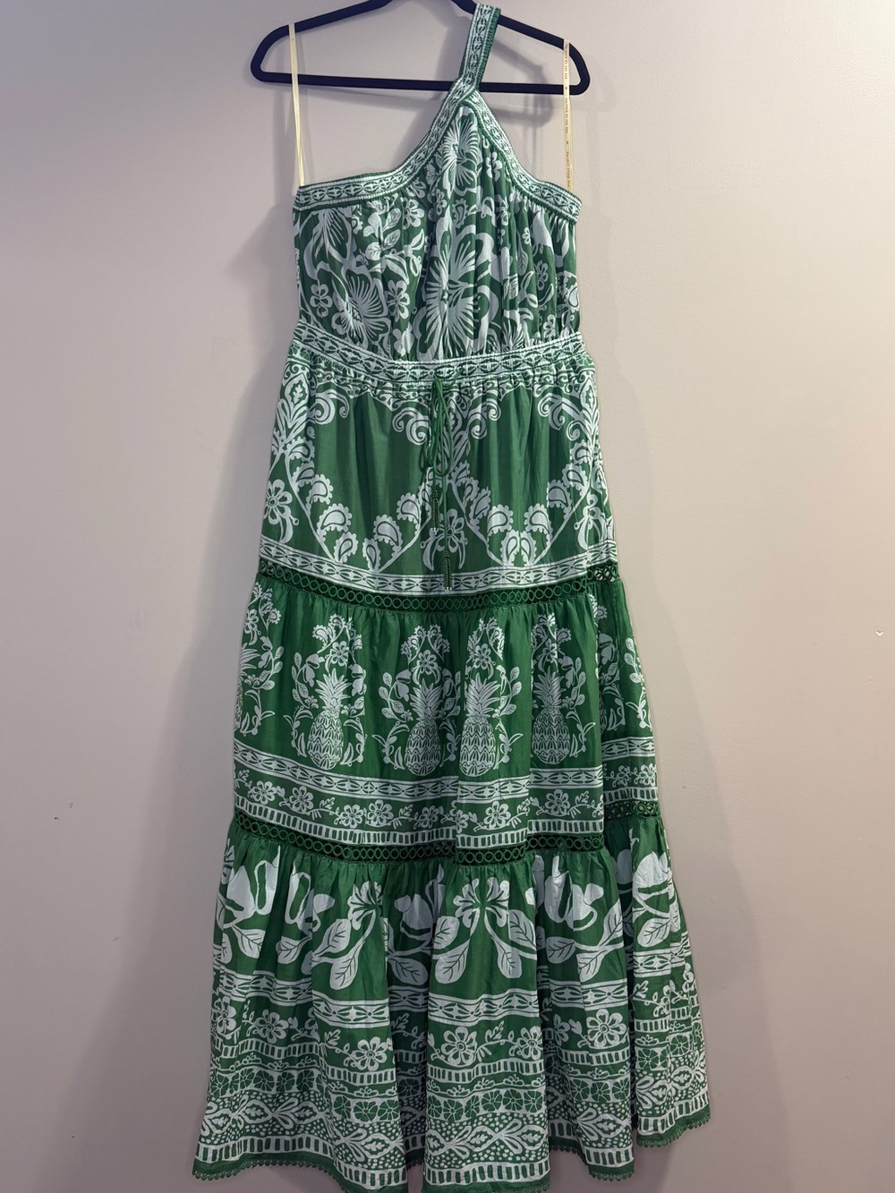 FARM Rio Green and White One-Shoulder Floral Maxi Dress